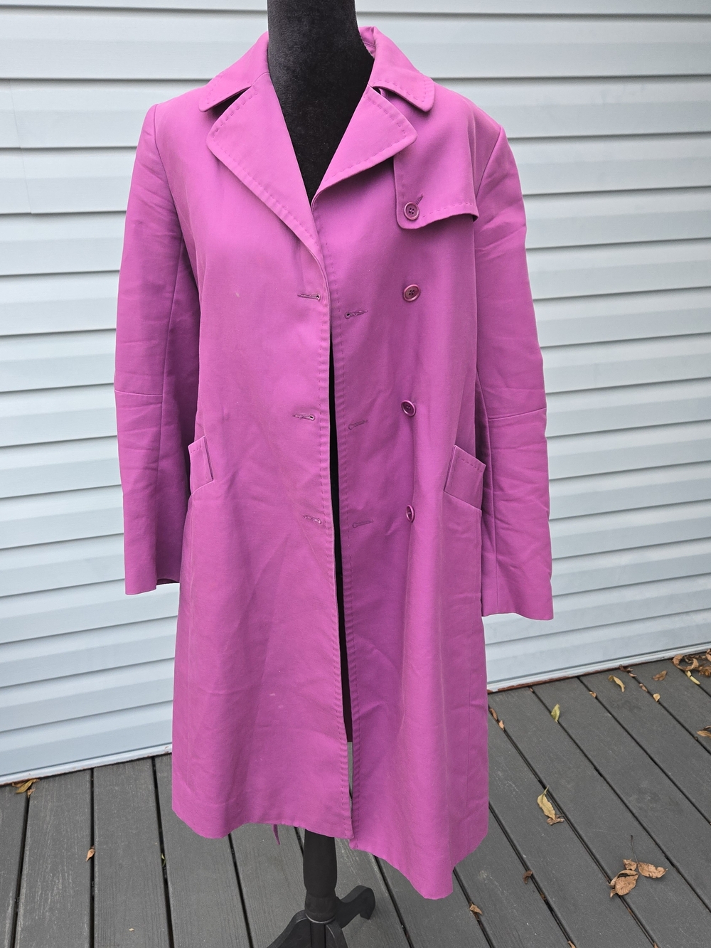 MAX AZRIA COLLECTION Magenta Purple Belted Trench Coat Size 6 | 100% Cotton